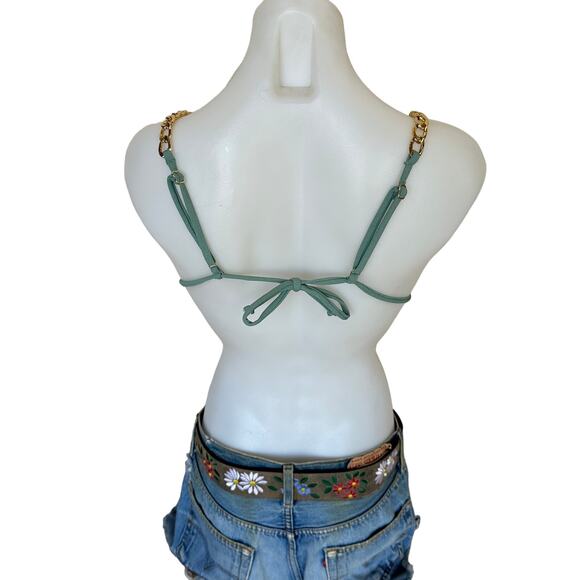 Revolve Triangle Chain Bikini Top Sage Green MEDIUM Bralette String Lovewave $88 - Picture 5 of 7